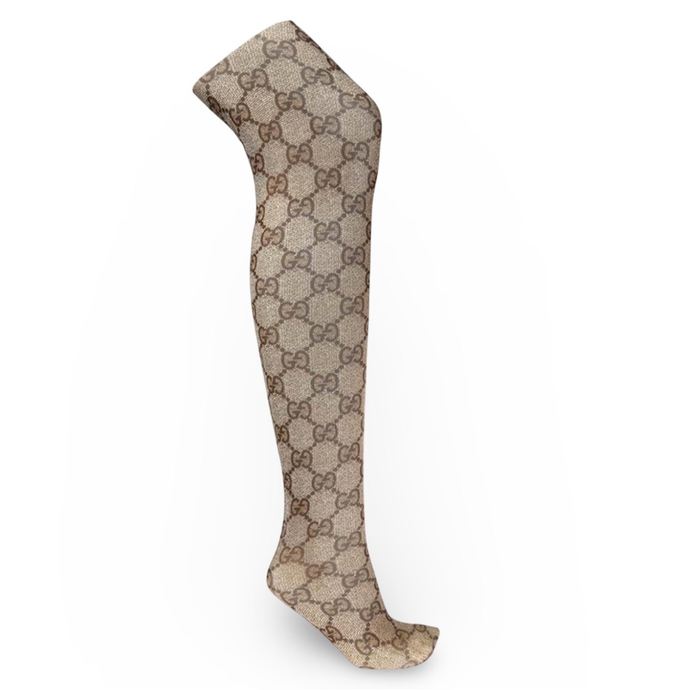 ❌SOLD❌NWT 100% Authentic GUCCI GG Monogram Print Tights Size S Beige/Ebony